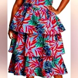 Tabitha Brown X Target 100% Cotton Tiered Tropical Print Skirt in Blue & Red-1X